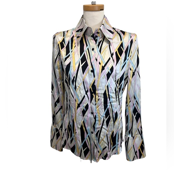 St. John Silk Spandex Abstract Button Down Top - Picture 1 of 8